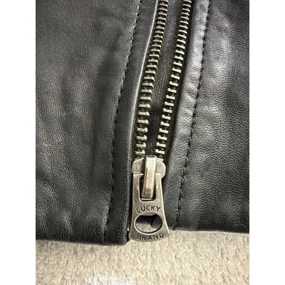 Lucky Brand Womens Black Genuine Leather Moto Jacket Size L - Picture 16 of 16